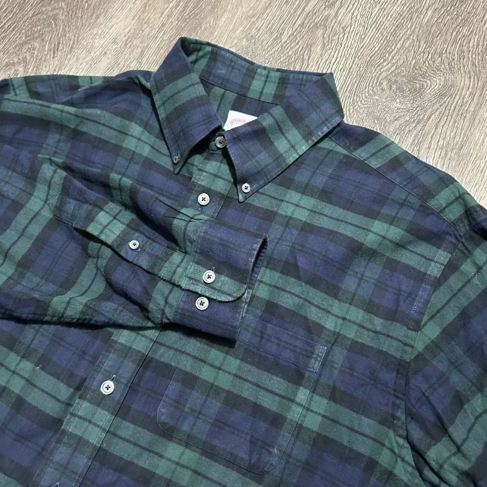 Brooks Brothers Madison Fit Shirt XL‎ Green Navy Blue Button Down Plaid Cotton